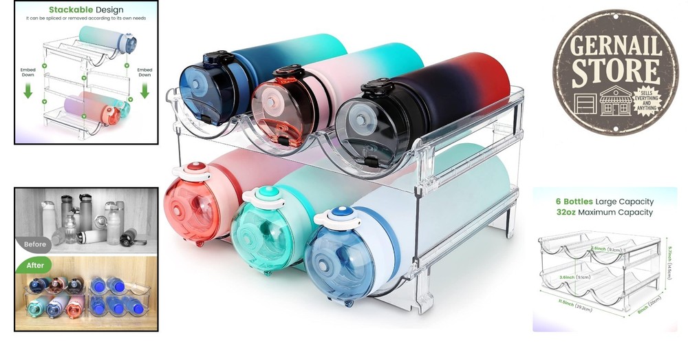 Compact Water Bottle Organizer - Stackable & Clear Acrylic, 2 Pack Included
