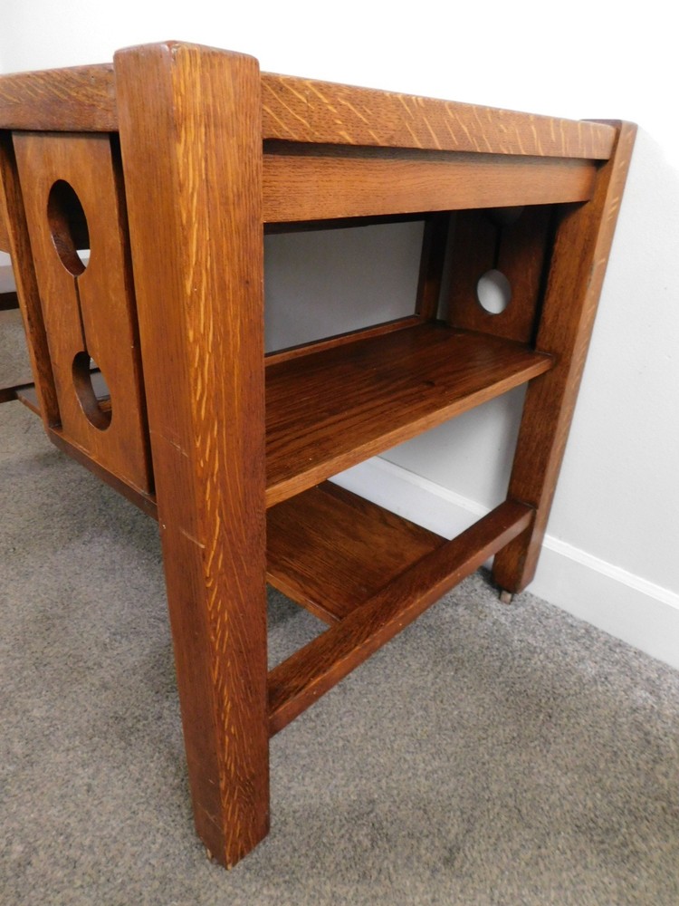 Antique 1920s Arts Crafts Mission Solid Oak Bookcase Desk Library Console Table