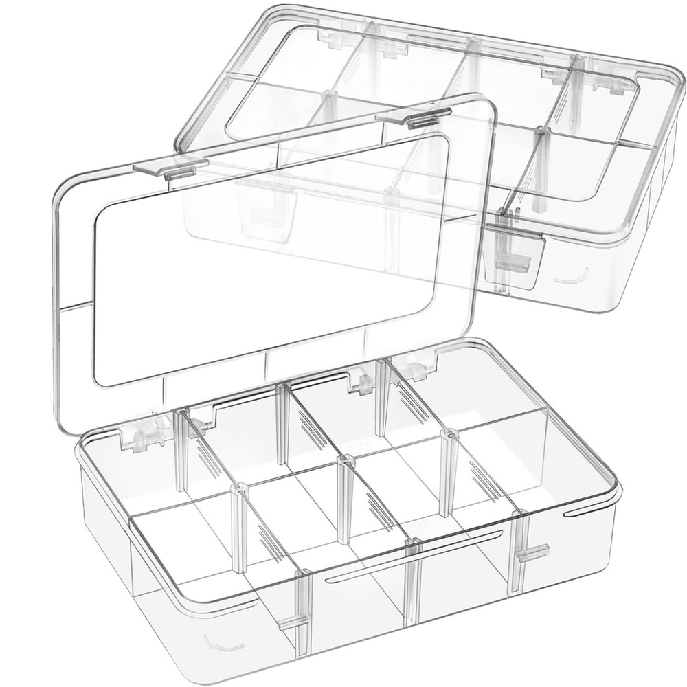 2 Pack 8 Grids Bead Organizer and Storage, Plastic Organizer Box with Removab...