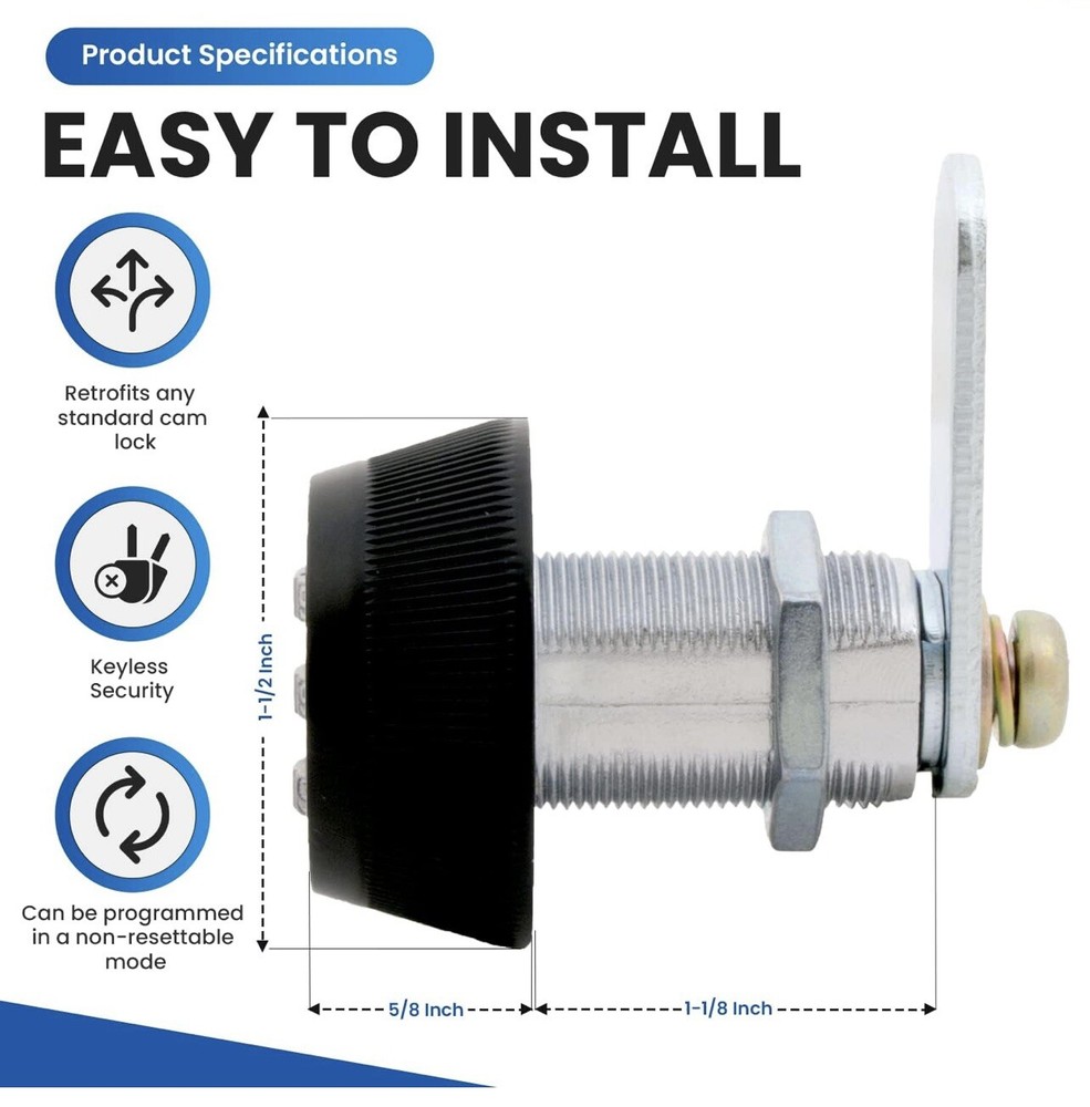 Combi Cam Keyless Combination Lock 3 Dial Secure Cabinet Drawer Lock System....