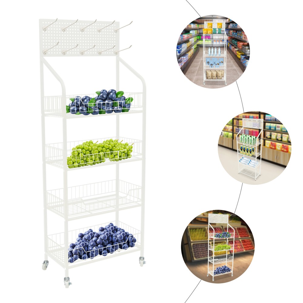 4 Tier Retail Display Rack Stand Snack Candy Display Organizer Basket Stand Cart