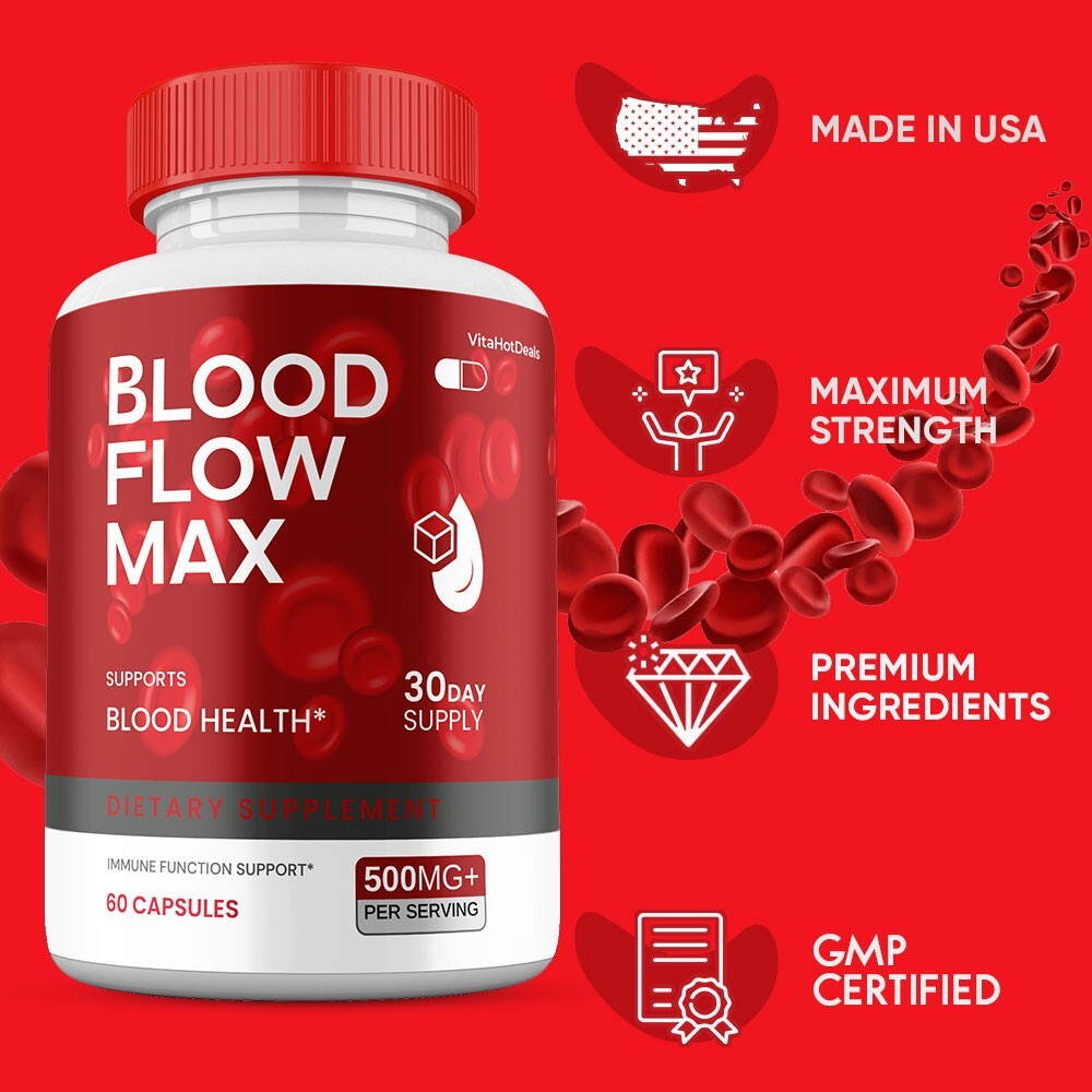 Blood Flow Max Capsules , Max Strength, BloodFlow Max Blood Support (2 Pack)