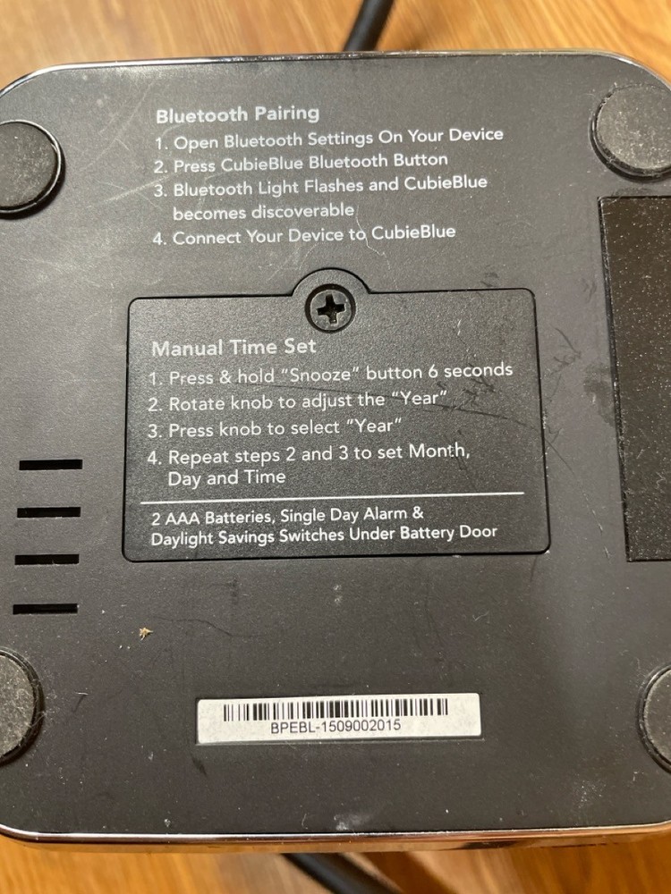 BLUE TOOTH SPEAKER ELECTRONICS CUBIEBLUE, CLOCK WILL NOT SET POWER COR (59194-1)