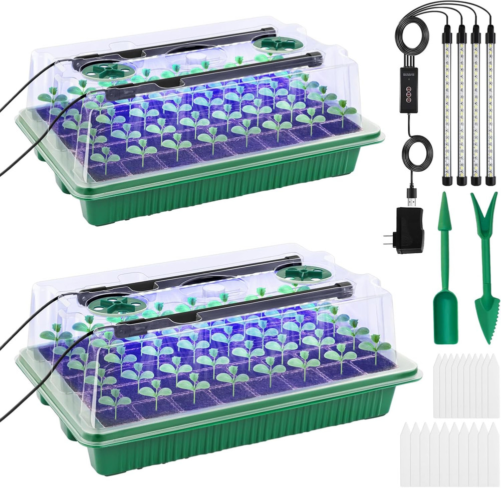 Seed Starter Tray with Timed Grow Light, 2 Pack Indoor Germination Kit