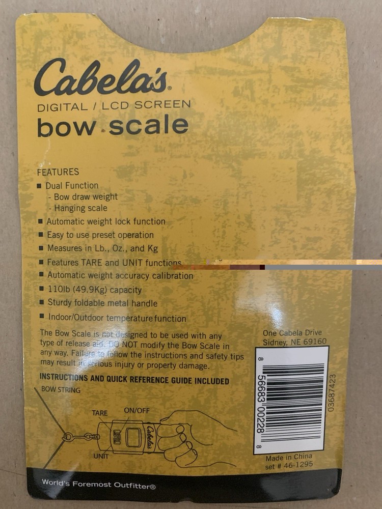 CABELA'S BOW HANGING SCALE DIGITAL LCD SCREEN 110LB MAX ARCHERY GAME