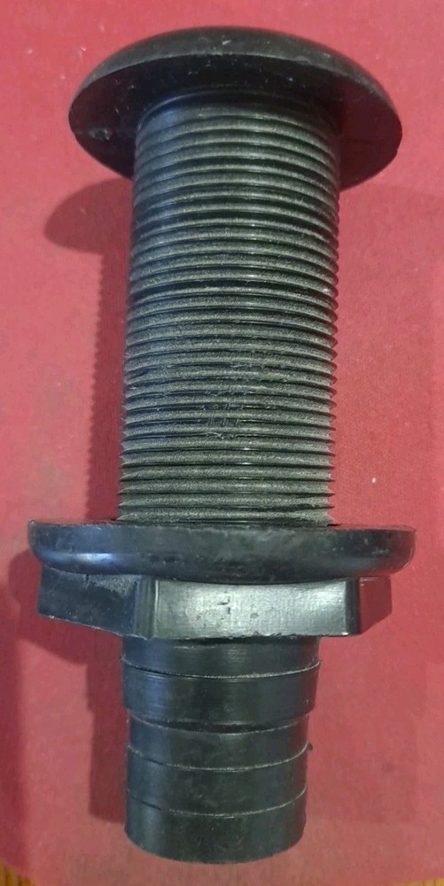 Black Plastic Boat Thru Hull Fitting, Fits 1 1/8" Hose, 4 3/4" Length,