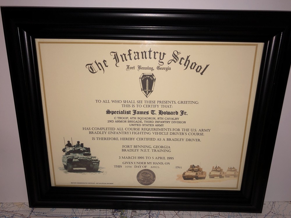 ARMY - INFANTRY SCHOOL / BRADLEY DRIVER'S COURSE CERTIFICATE