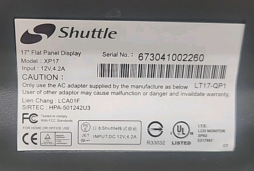 Shuttle XP-17 Front Panel Display With Stand & Power Cord