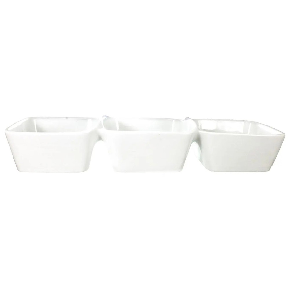 Elite Bright White 13x4-1/4 Porcelain 3 Bowl Dish - 1/2 Dz