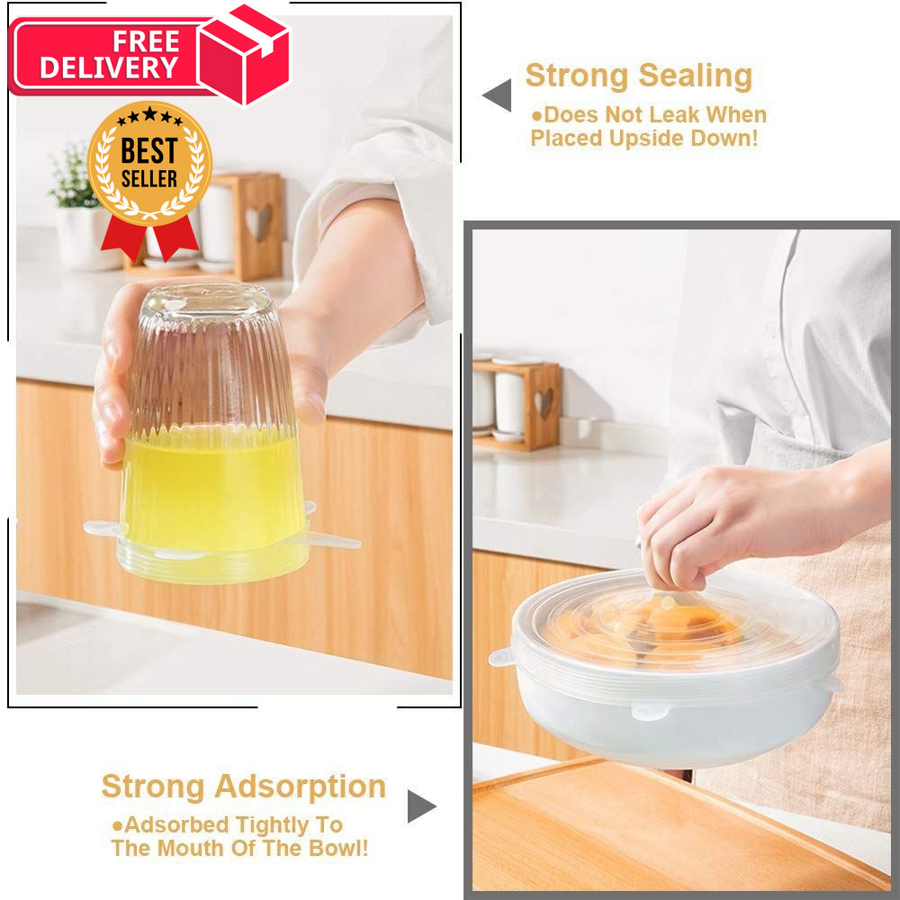 LELE LIFE 4 Pack Same Size Silicone Stretch Lids, 9.5 cm (3.75 in), Clear
