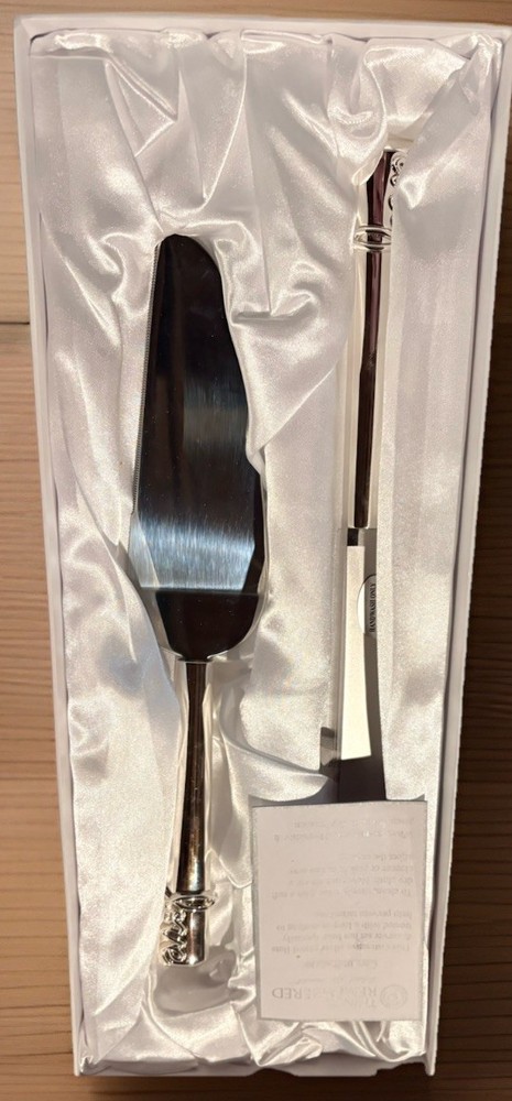 Things Remembered Silver Wedding Cake Knife and Server Set LOVE Handle In Box