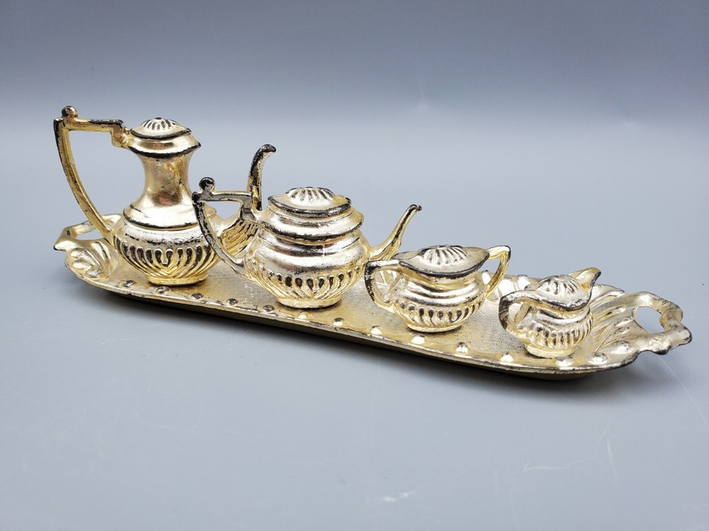Antique Silver Toned Tea Set - 5 Pieces - Miniature