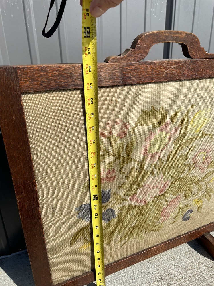 Antique Wood Framed Needlepoint Fireplace Screen NL