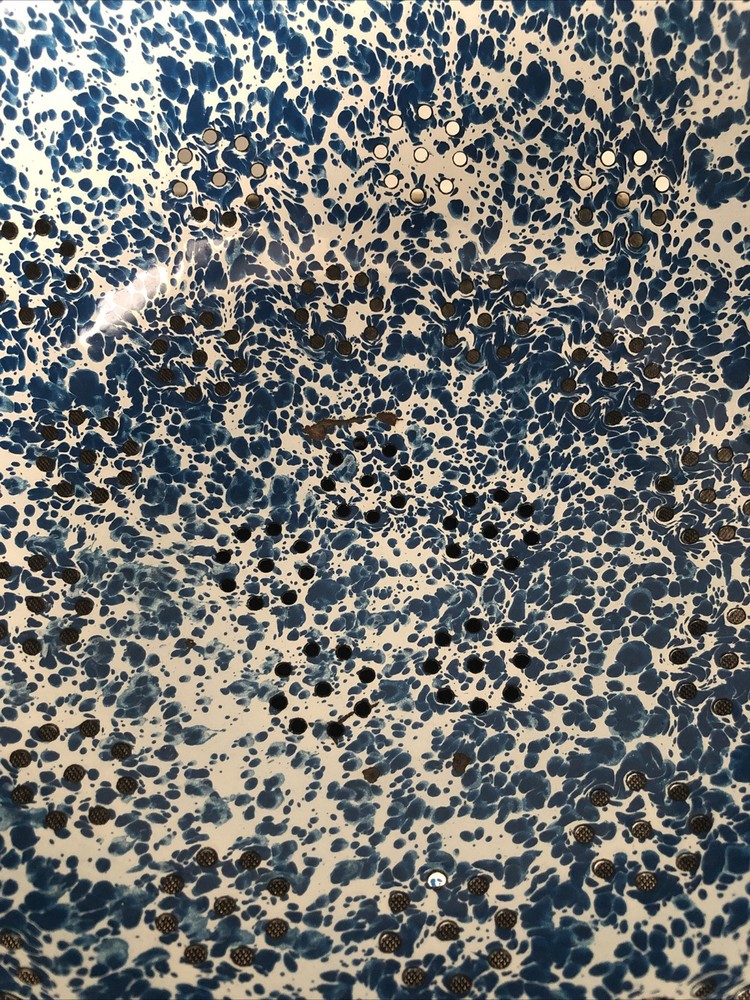 Vintage Graniteware Speckled Enamelware Splatterware Colander Blue & White 11.5"