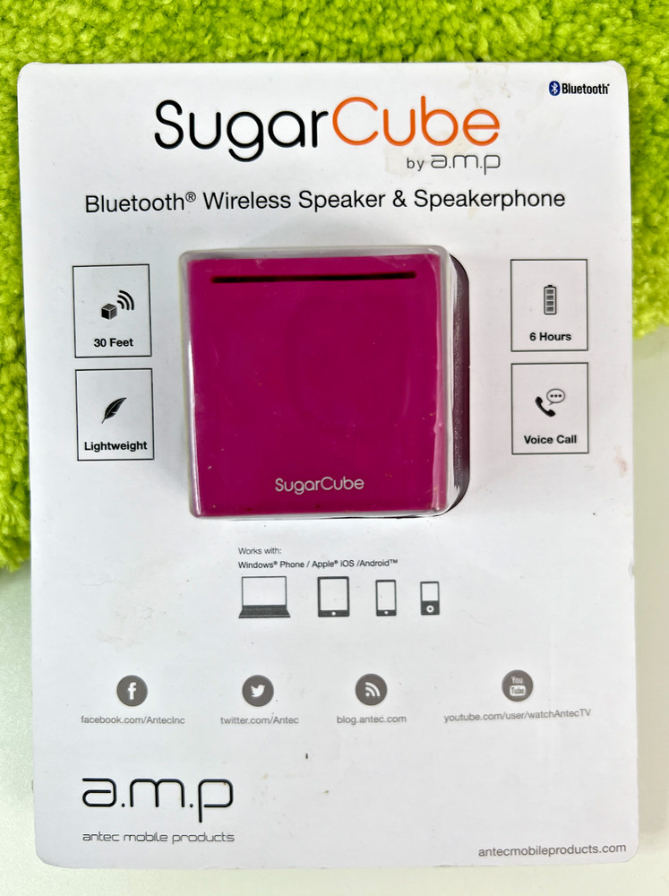 SugarCube Bluetooth 2" Wireless Speaker and Speakerphone - Magenta, New