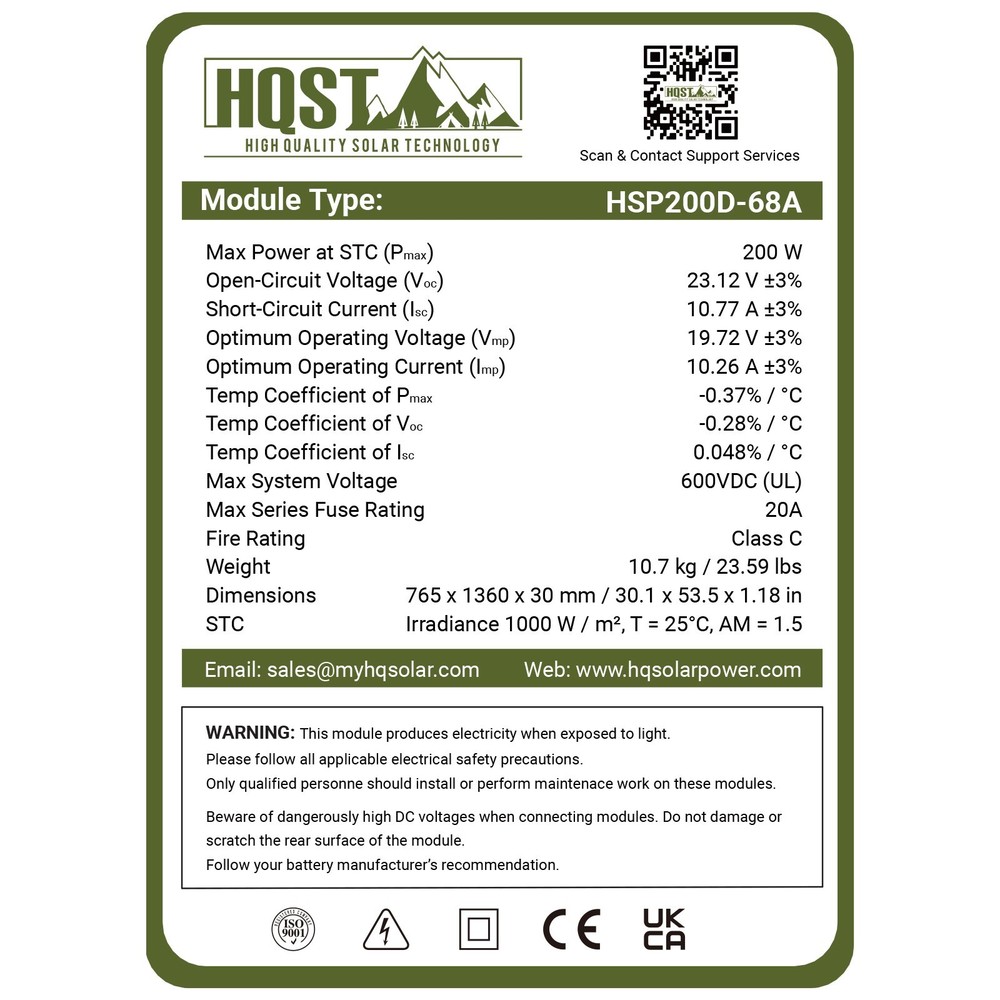 Open Box-HQST 200 Watt Solar Panel, 9BB Monocrystalline Solar Panels