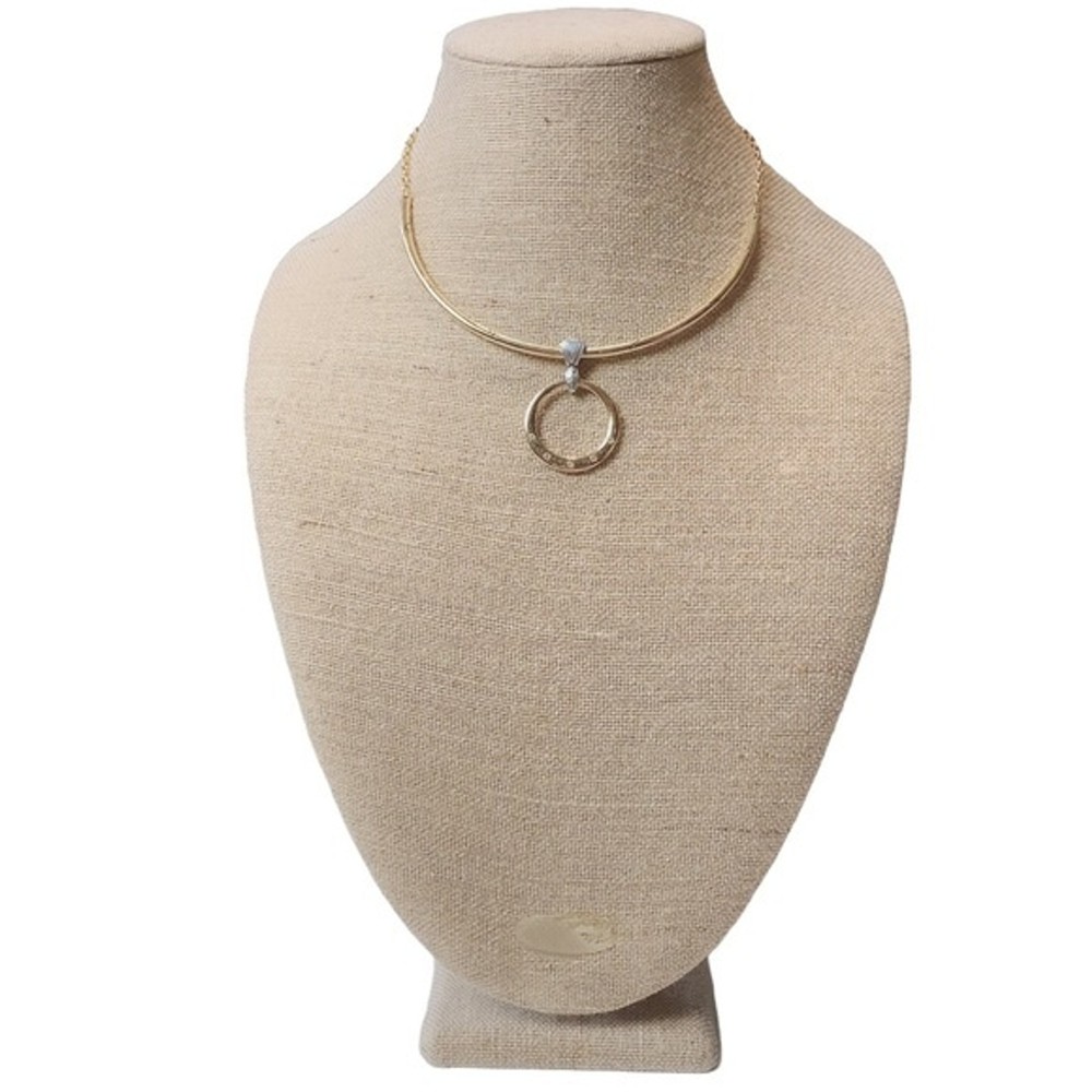 Brighton Gold Silver Rhinestones Engraved Scroll Slide Pendant Choker Necklace