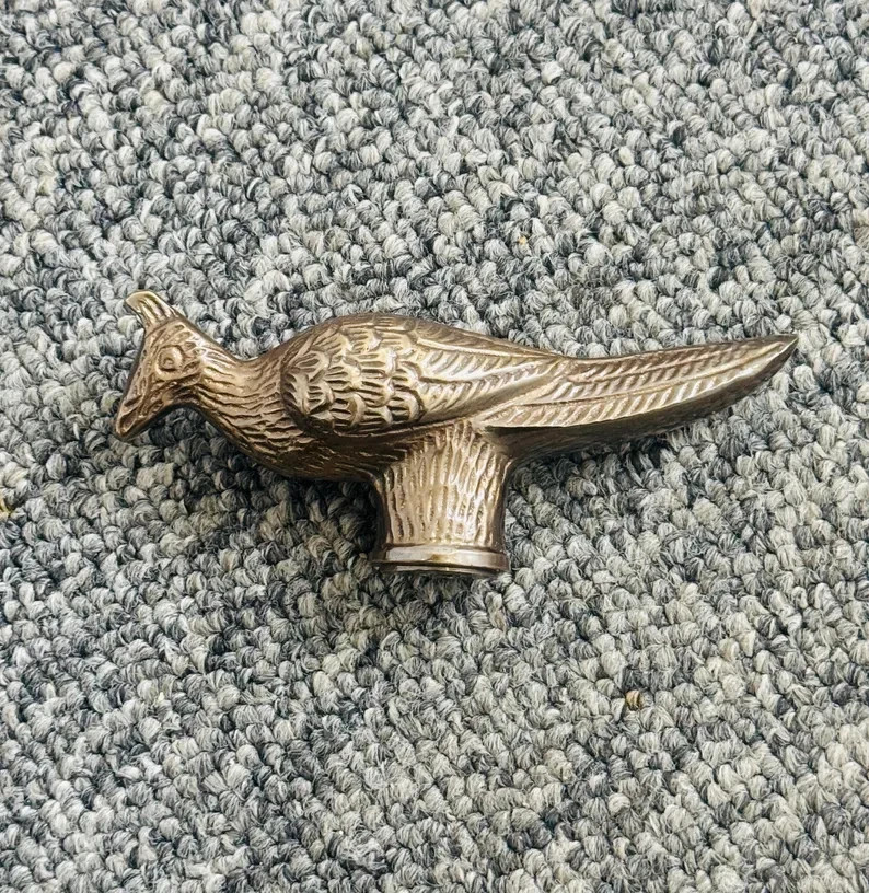 Antique Solid Brass Peacock Head Handle Vintage Style Wooden Black Plain Walking