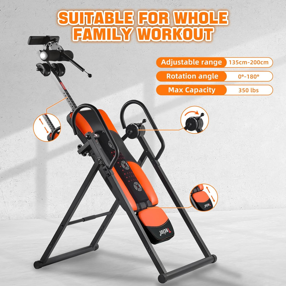 Teclor Inversion Table,Advanced Heat and Massage Function,Strength Training Inve