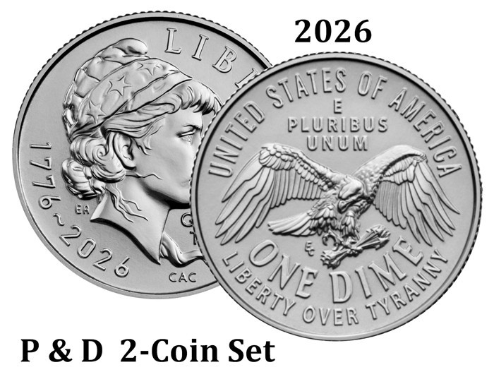 2026 P + D Emerging Liberty SemiQ Dime 10¢ "UNC" 2-Coin Set