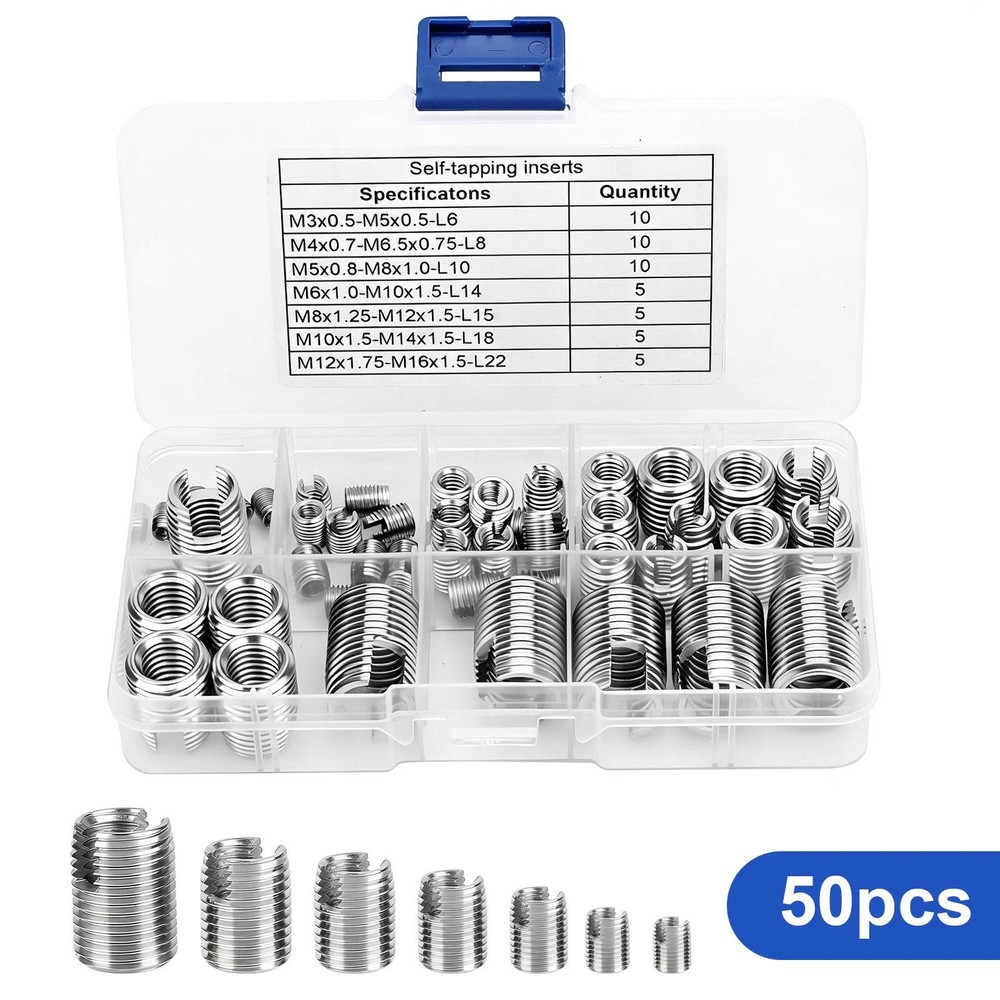 50x Metric Thread Inserts M3-M16 Stainless Steel Self-Tapping For Workshop Use