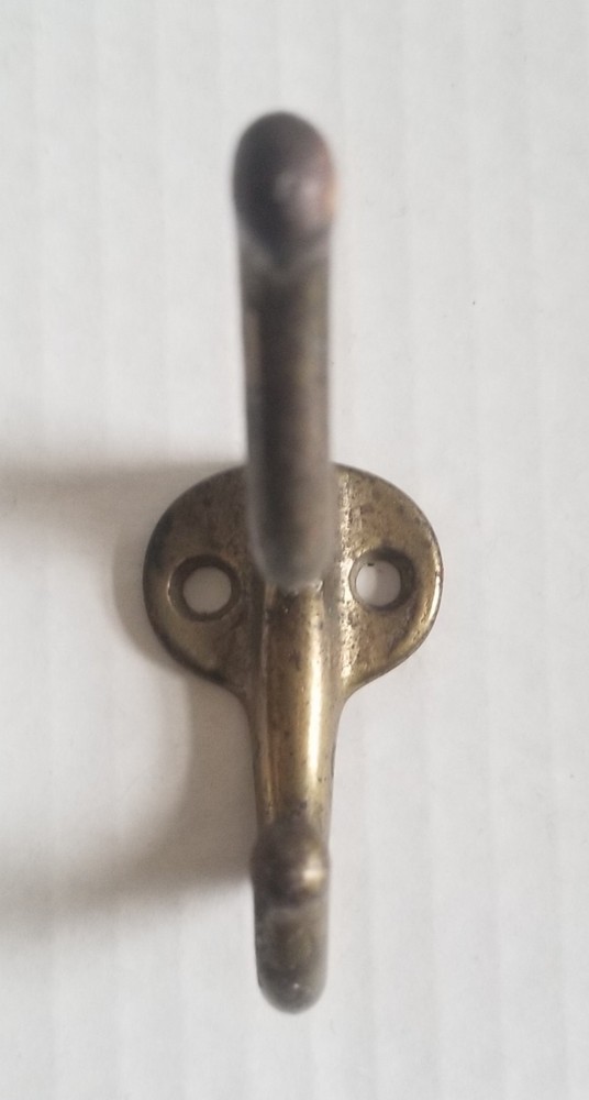 Antique Authentic 1910 Brass Plated Iron 2 Prong 3" Wall Mounted Hook