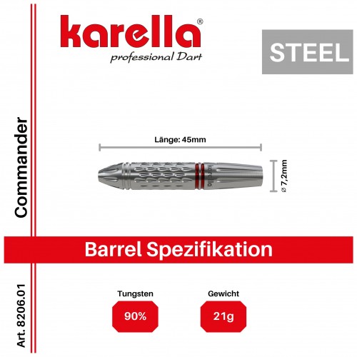 Steeldart Karella Commander - Silver - 90% Tungsten - 21G