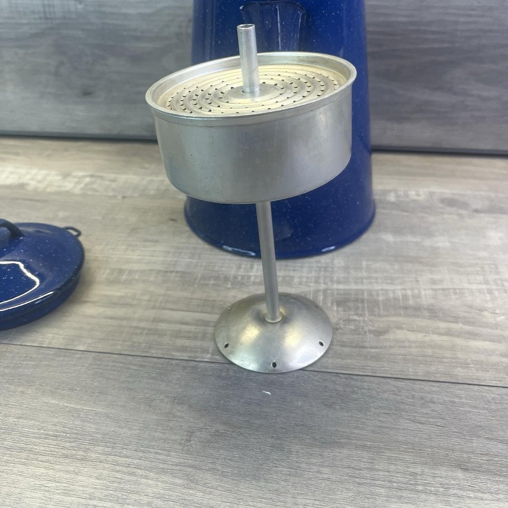Blue Speckled Enamelware Coffee Pot Campfire Cookware Vintage Kettle