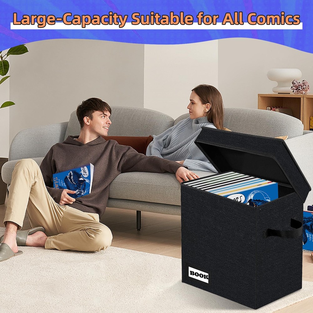 Comic Book Storage Box - Holds 100-120 Comics, Heavy Duty Organizer, Black