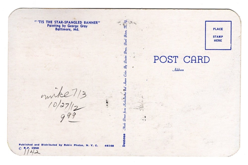 #1142 Francis Scott Key Credo FDC - Serviced Postcard