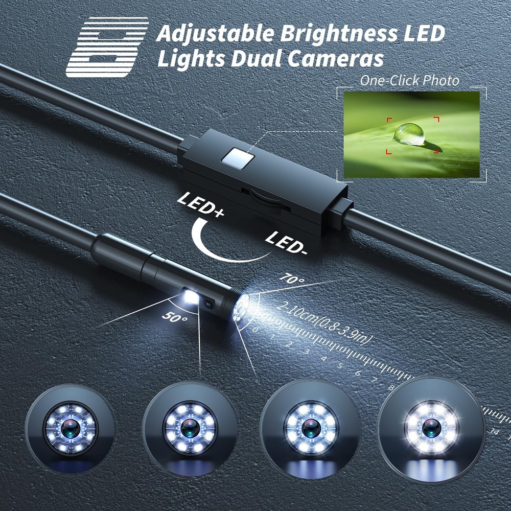 Endoscope Camera with Light,1920P HD Borescope Tools with 8 Adjustable LED Li...