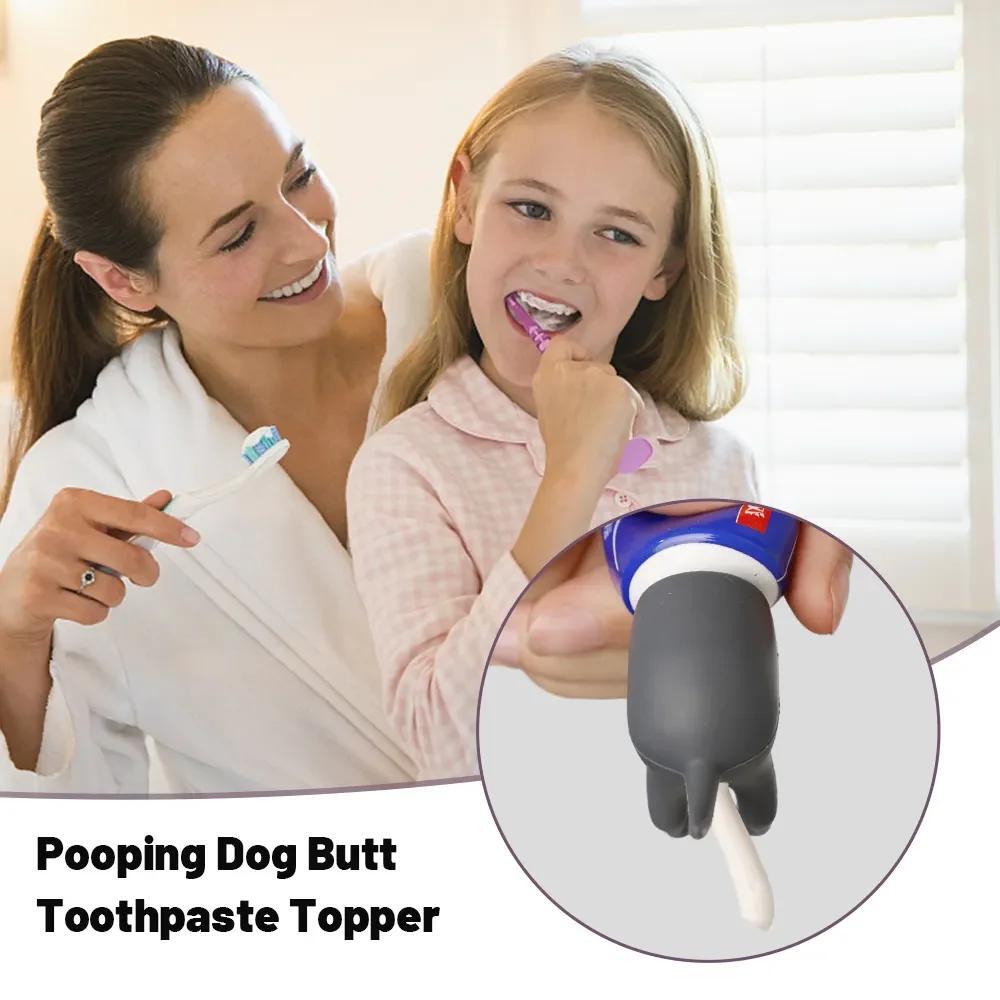 3PCS Funny Pooping Dog Butt Toothpaste Toppers Toothpaste Squeezer Cover Caps US