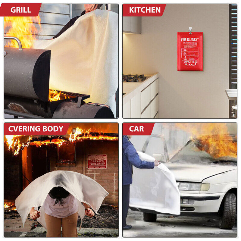 Large Fire Blanket Fireproof For Home Kitchen Office Caravan Emergency Safety US