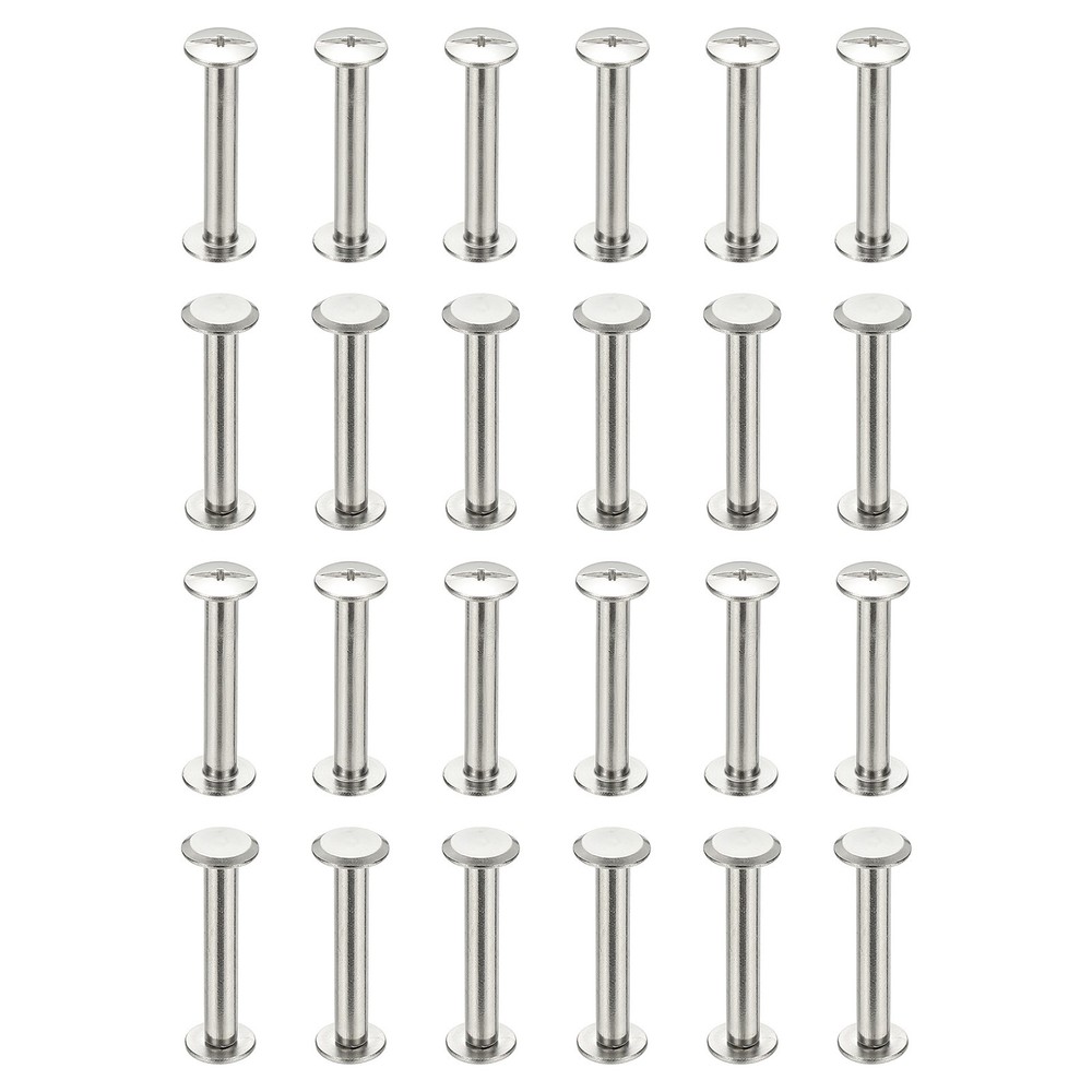 24 Sets Chicago Screws, 4x25mm(DxH) Phillips Binding Post Screw Rivets,Silver