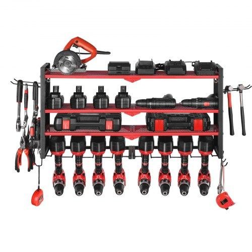 Power Tool Organizer Wall Mount 4Layer Storage Rack with 8 Drill Holders