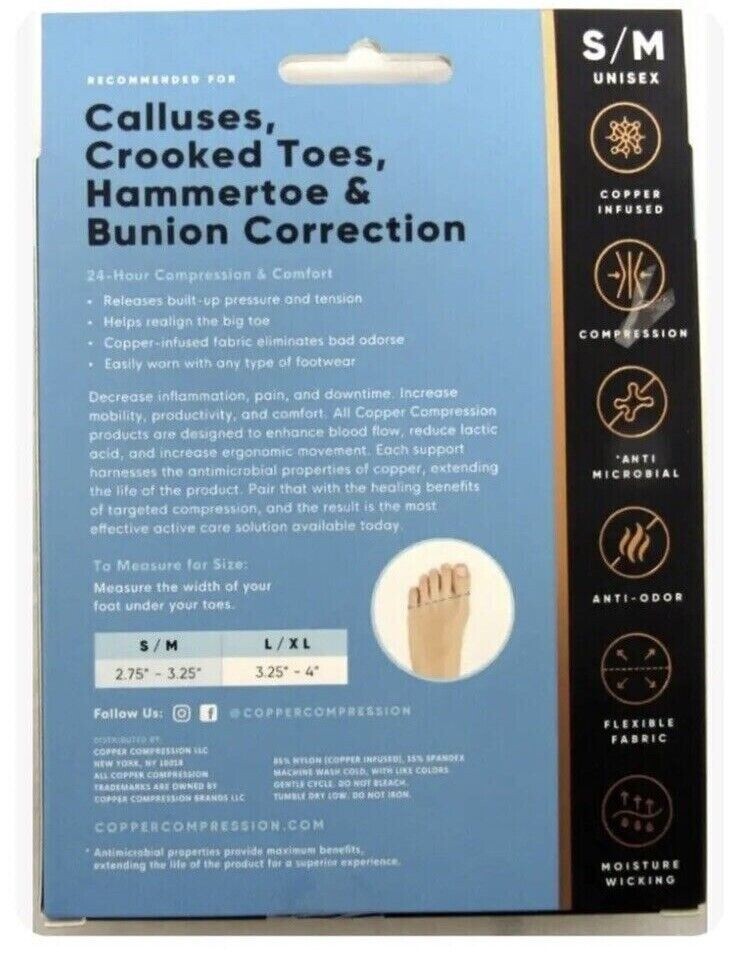 (NEW) Copper Compression Bunion Sleeve 1 Pair Size S/M