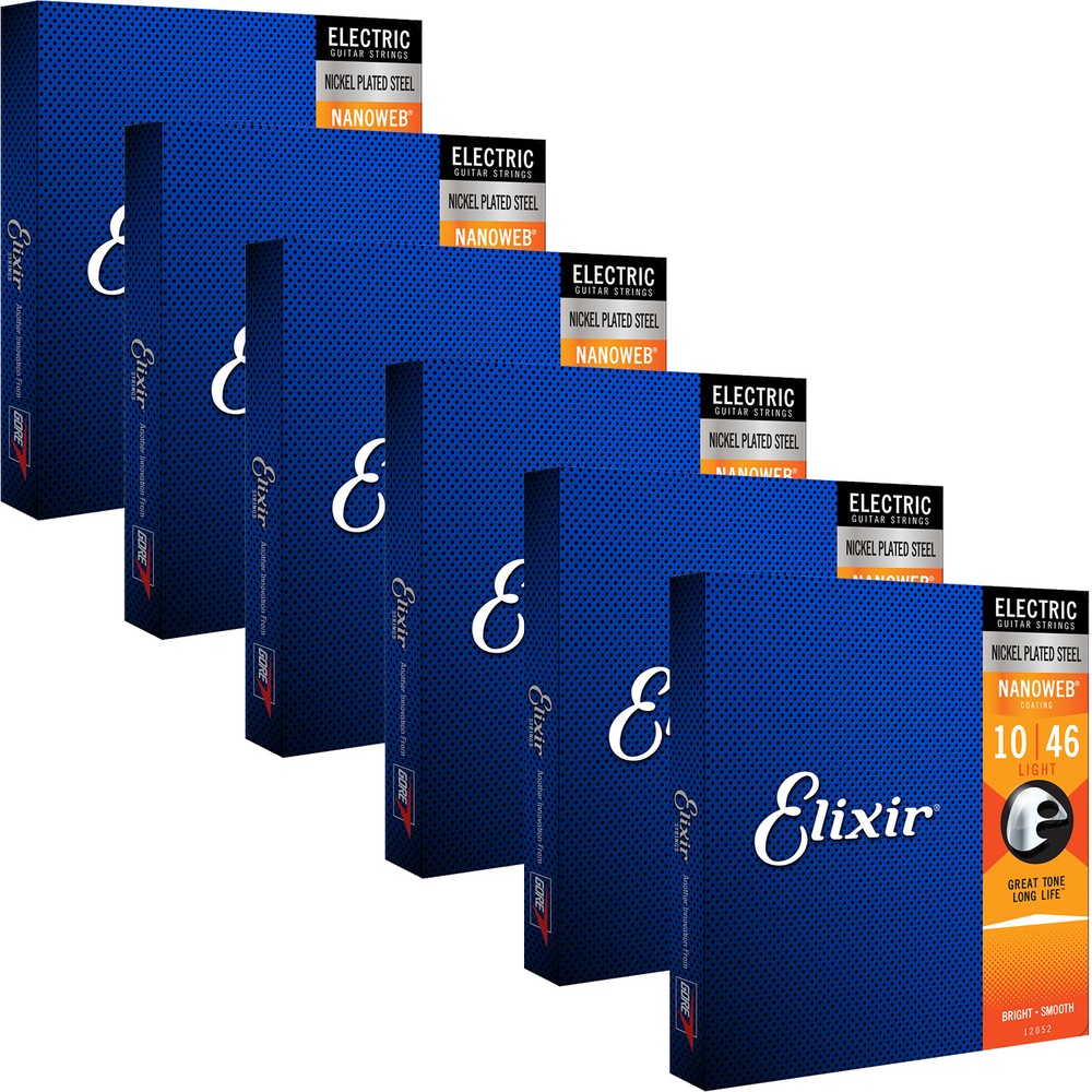 6 Sets Elixir Light NANOWEB Electric Guitar Strings 12052 10-46