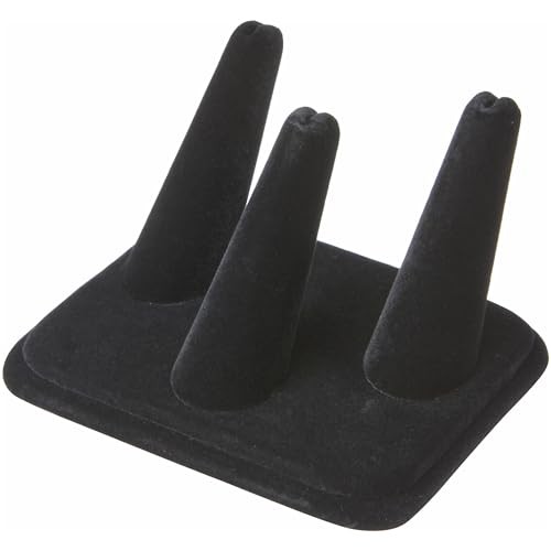 Ring Finger Display, Three on Rectangular Base, 4.25" W x 3.25" 1 Black Velvet