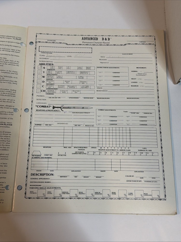 Advanced Dungeons & Dragons: Permanent Character Folder & Adventure Records 1981
