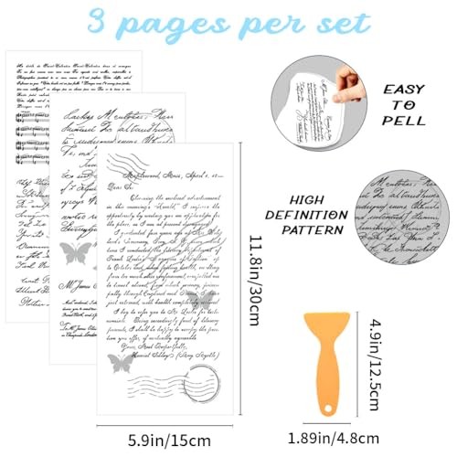 3 Sheets Vintage Scripts Rub on Transfers for Crafts and Retro Scripts