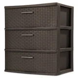3 Drawer Wide Weave Plastic Tower Brown