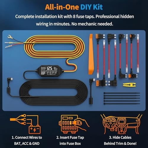 Dash Cam Hardwire Kit USB C with LED Voltage Display,4-Level Adjustable Low