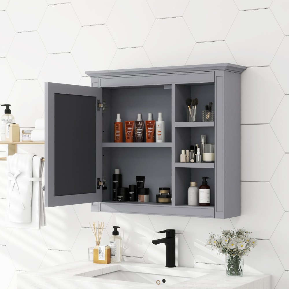 Modern Bathroom Wall Cabinet W Mirror 3 Open Shelves