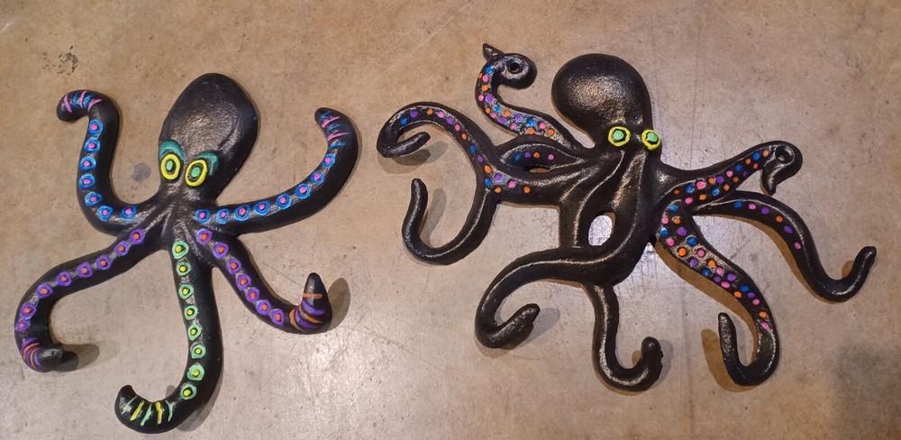 2-Cast Iron Octupus Wall Decor Hand Decorated.