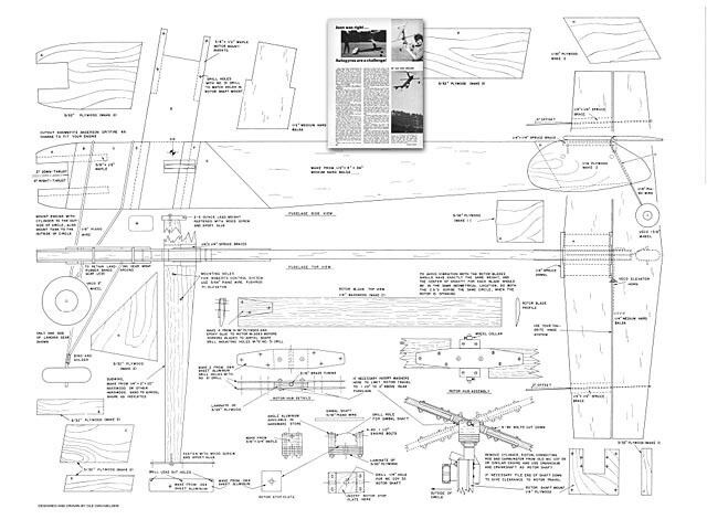 Autogyro Control Line 34" Span RC Model Airplane Printed Plans & Templates