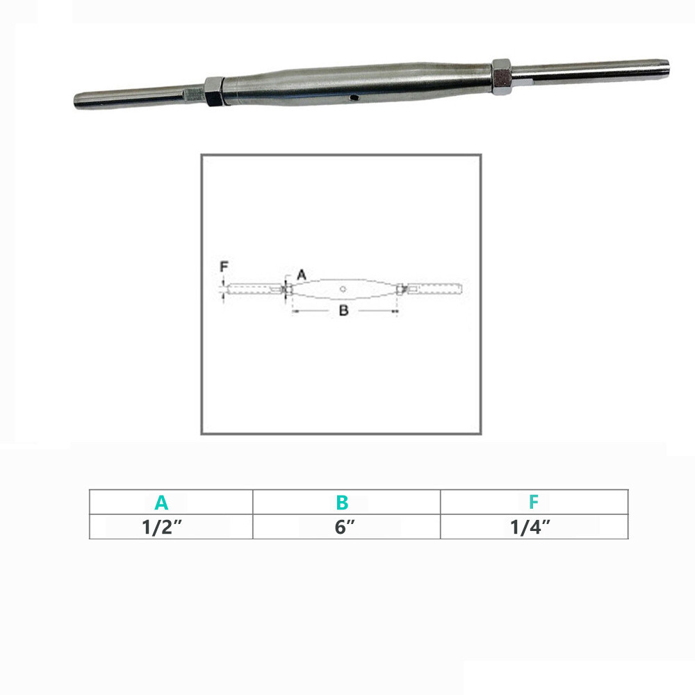 4 Pc Stainless Steel 1/2" Thread Swage Stud & Stud Pipe Turnbuckle 1/4" Cable