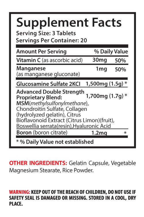bone and joint support - Glucosamine & MSM 3200mg - msm powder tablets 1B