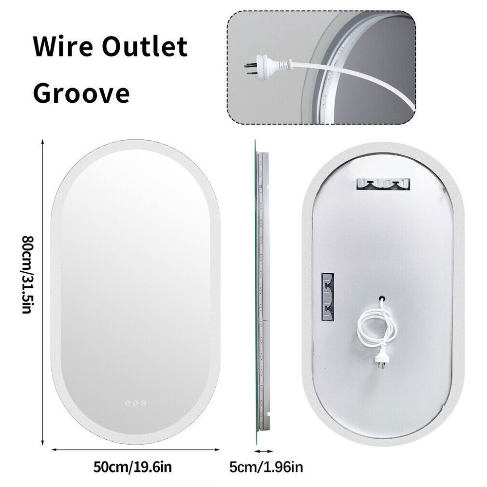 Large Oval Bathroom LED Lighted Mirror Backlit Anti-fog Makeup Mirror w/ US Plug
