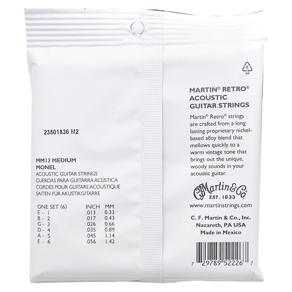 Martin MM13 Retro Monel Acoustic Guitar Strings, Medium