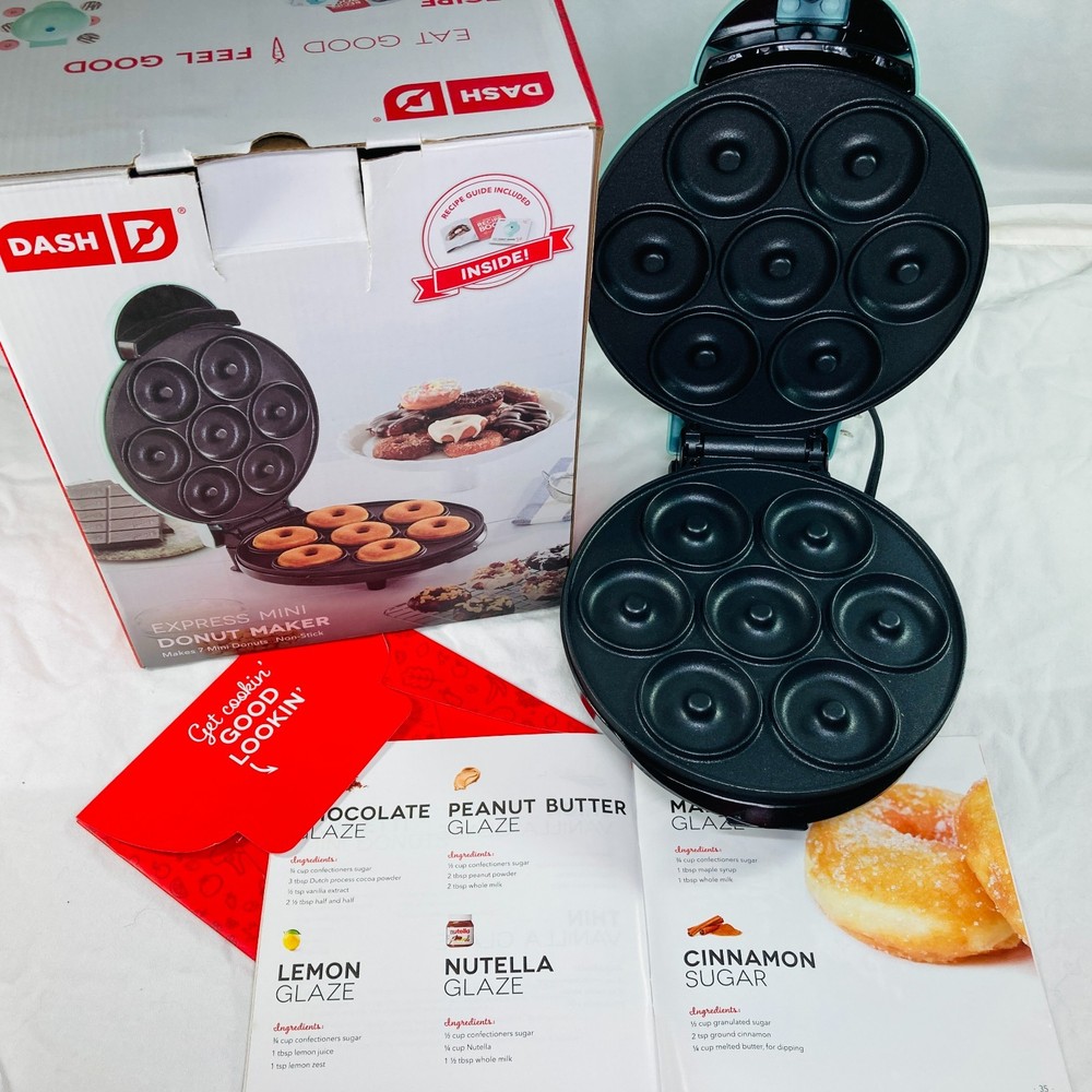 DASH Mini Donut Maker Machine w/ Non-stick Surface, Makes 7 Doughnuts - Aqua